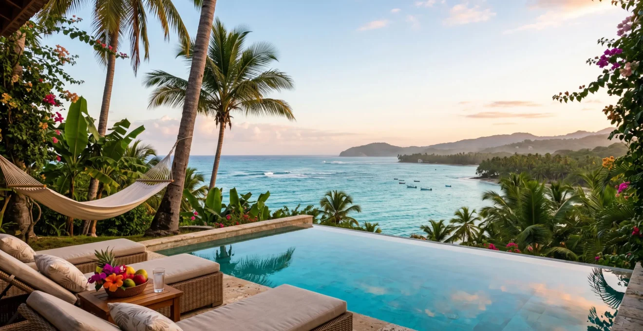 Villa de luxe avec piscine a debordement face a la mer des Caraibes, symbolisant le choix de la location saisonniere ideale en Republique dominicaine