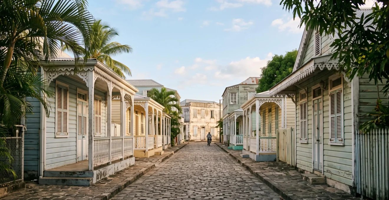 Rue du centre historique de Puerto Plata bordée de maisons créoles victoriennes colorées, contrastant avec l'artificialité des zones touristiques standardisées