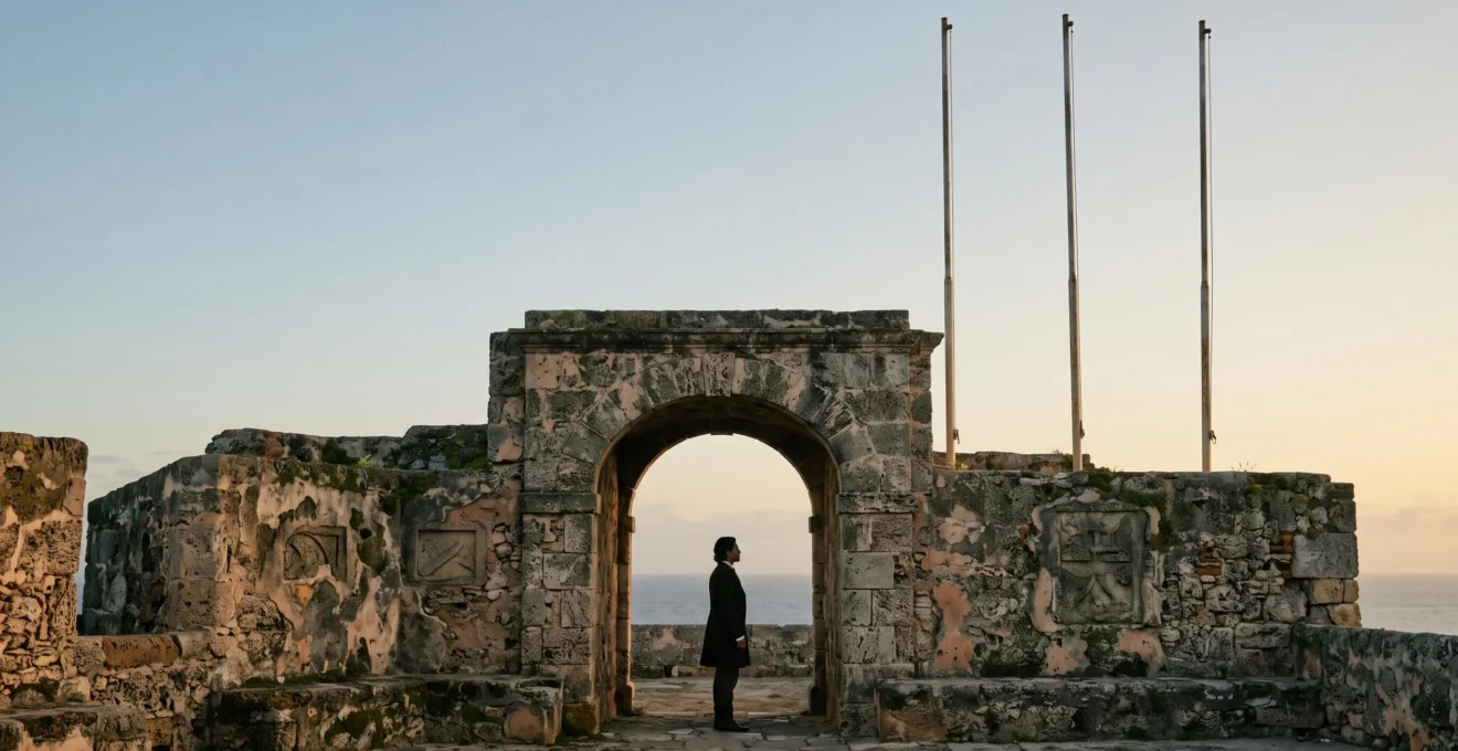 Vestiges d'une forteresse coloniale caribéenne au lever du soleil, symbolisant les trois luttes pour l'indépendance de la République dominicaine
